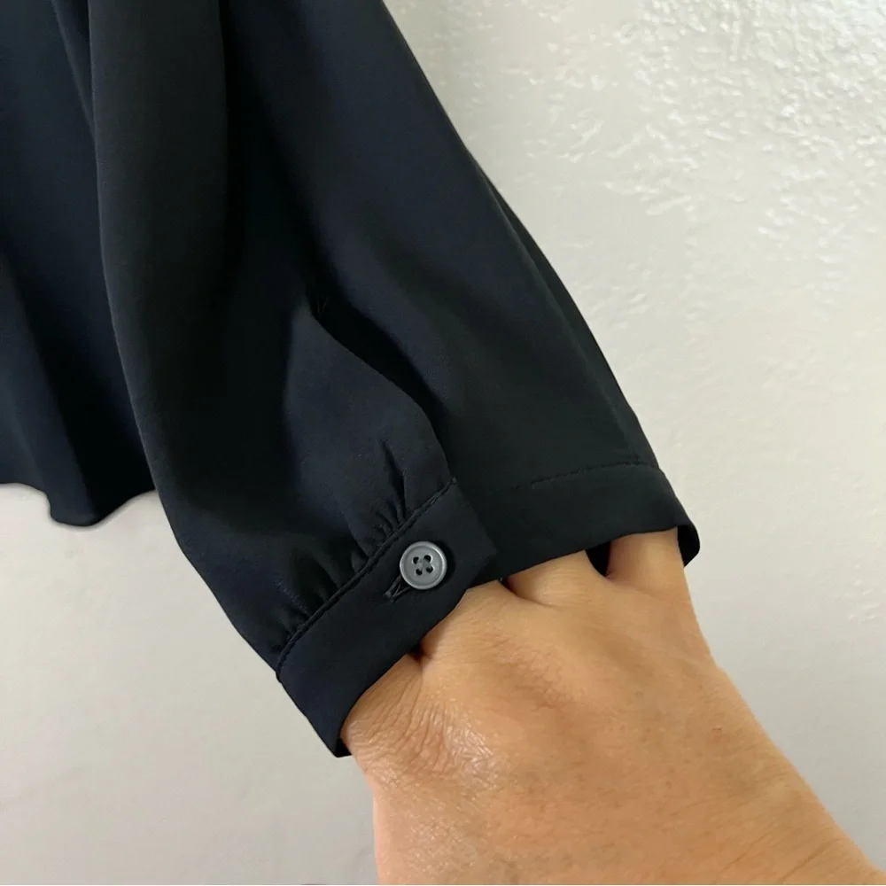 Loft Black Ruffle Puff Long‎ Sleeve Blouse Size Large Petite
